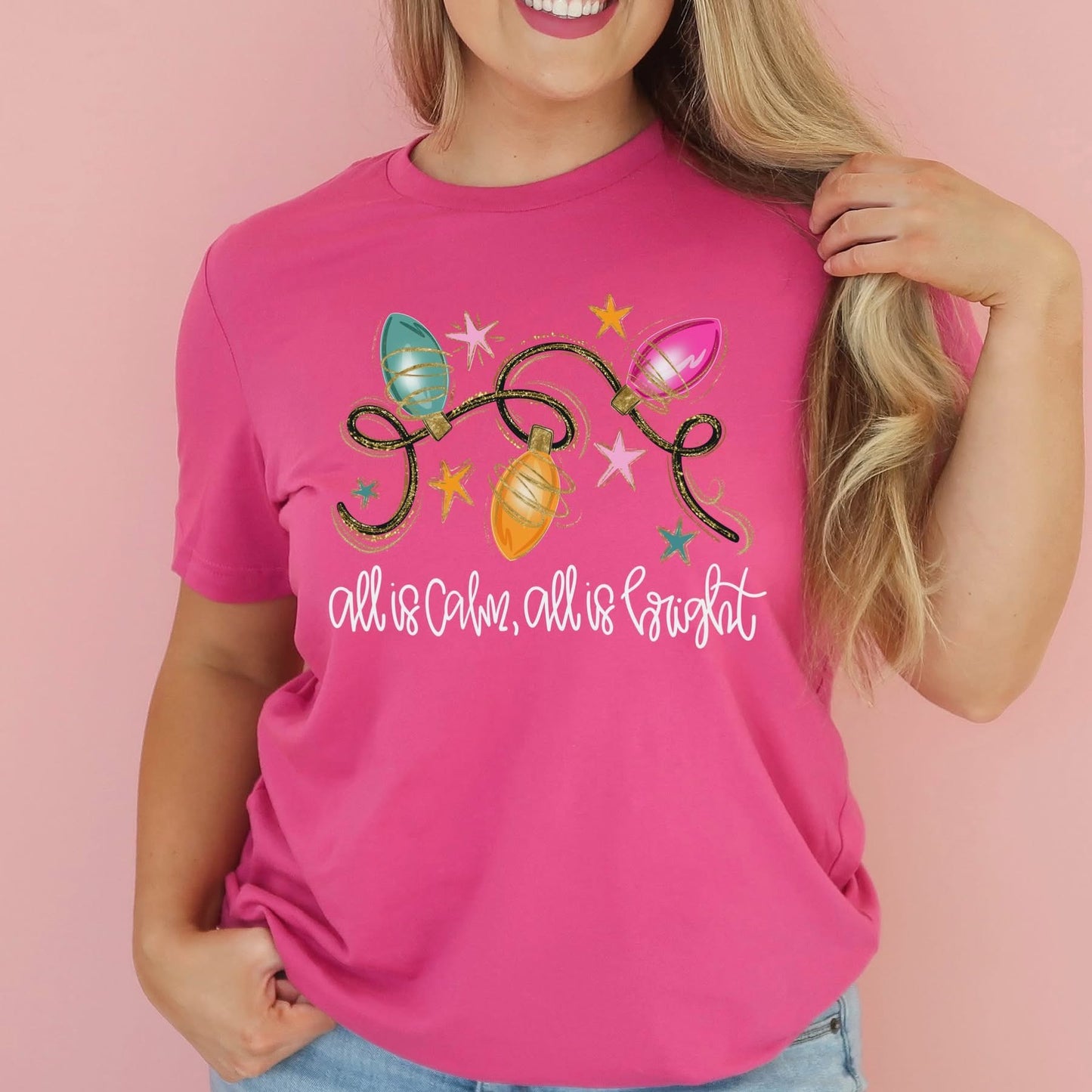 Glitter All is calm all is bright tee