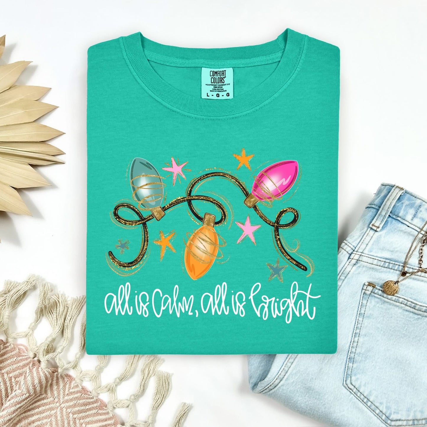 Glitter All is calm all is bright tee