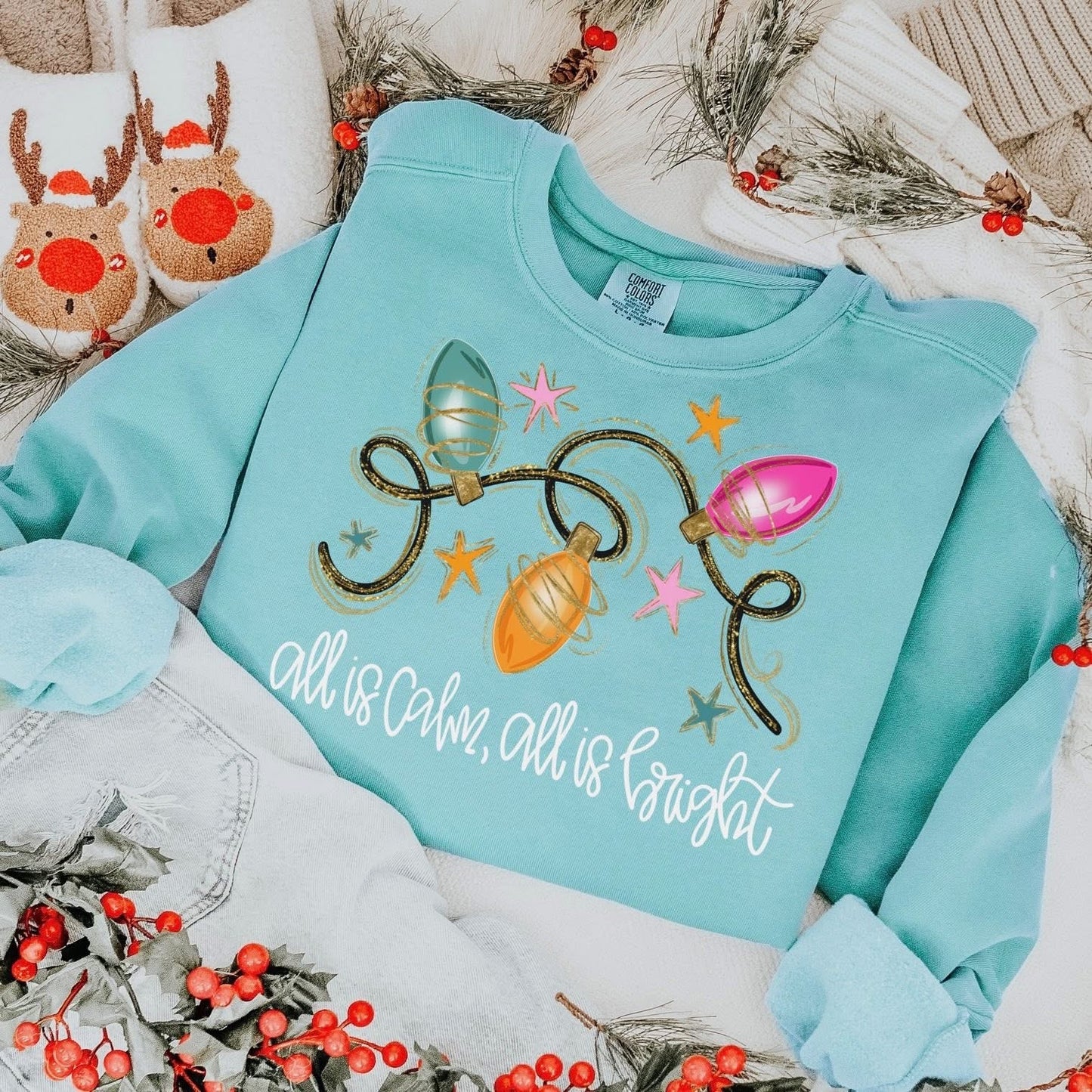 Glitter All is calm all is bright tee