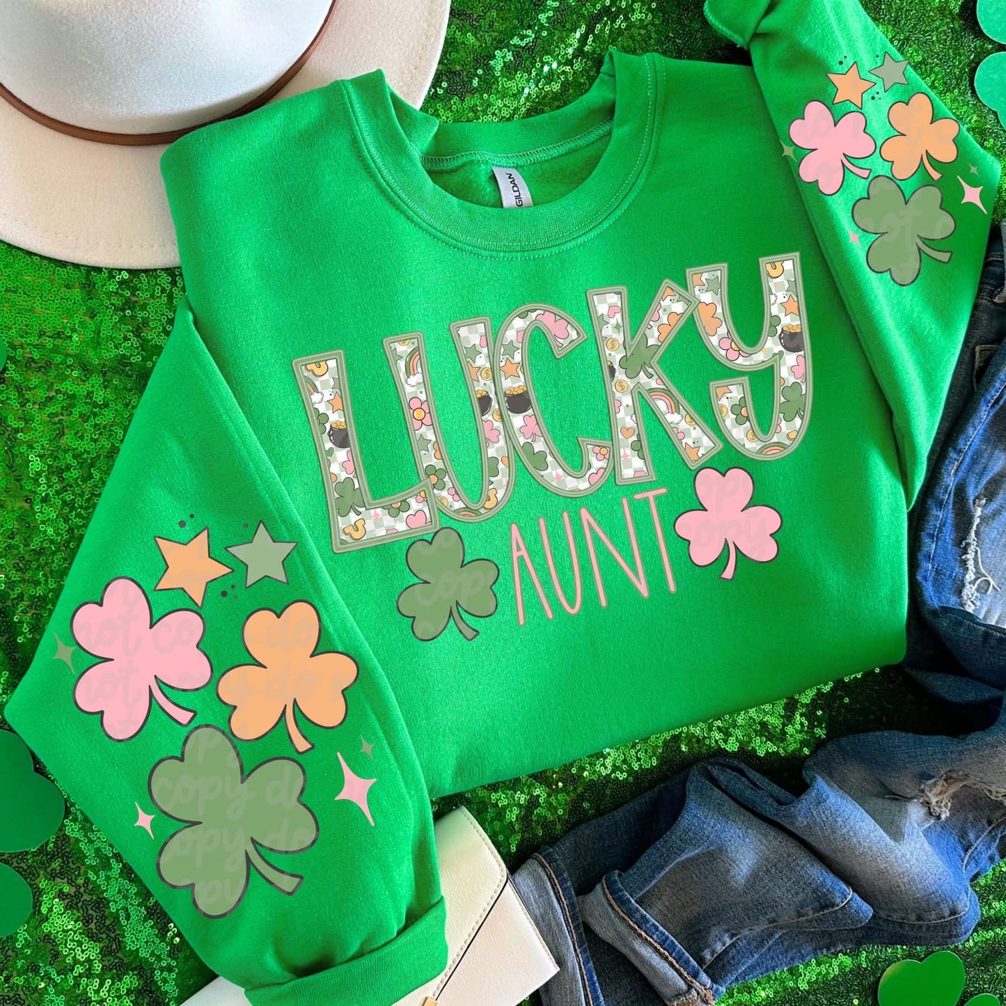 Lucky AUNT sweatshirt with sleeve designs