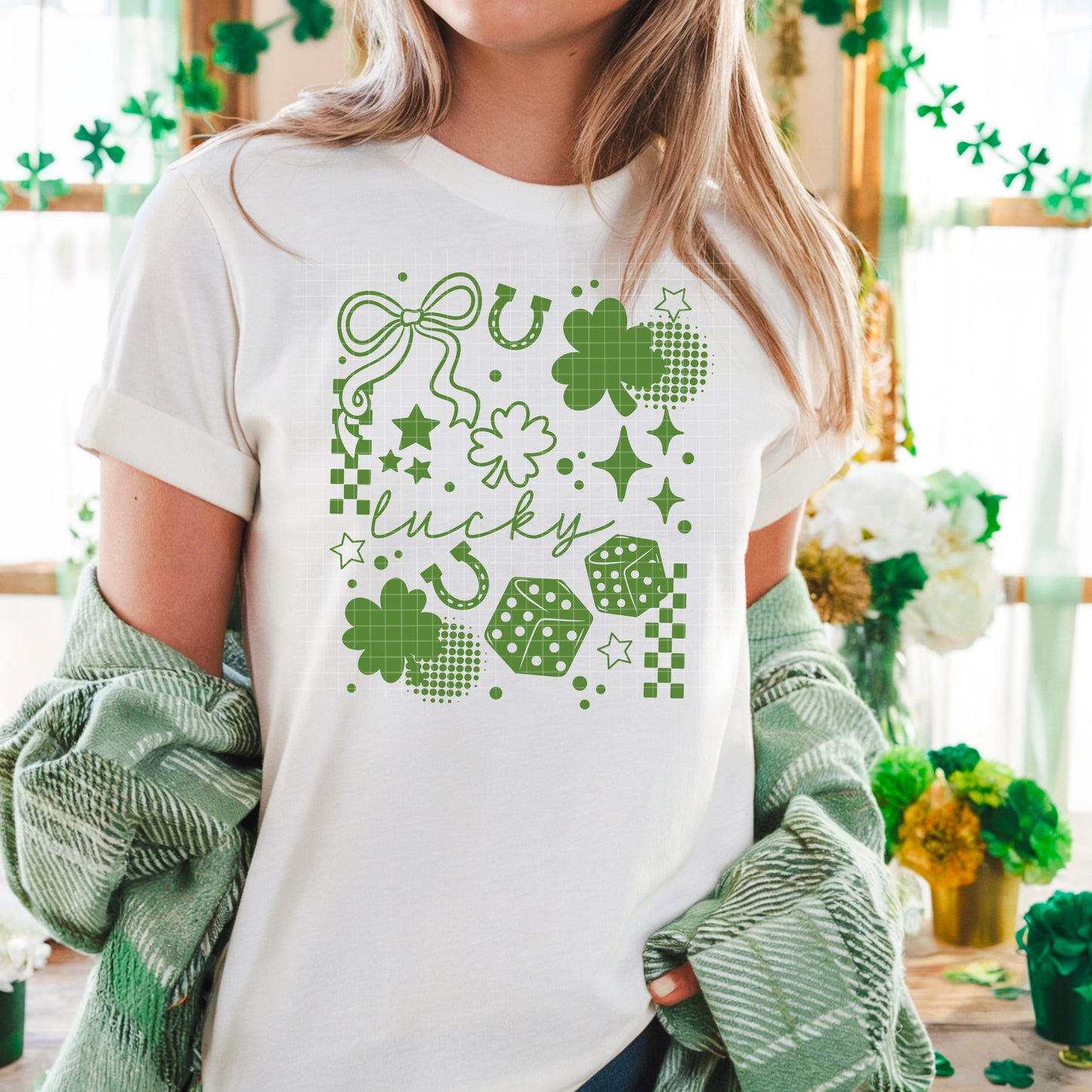 Lucky Collage tee (Green Ink)