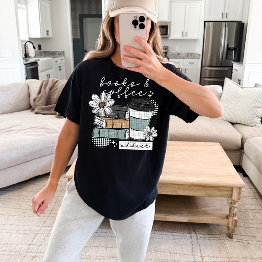 Books and Coffee Addict tee