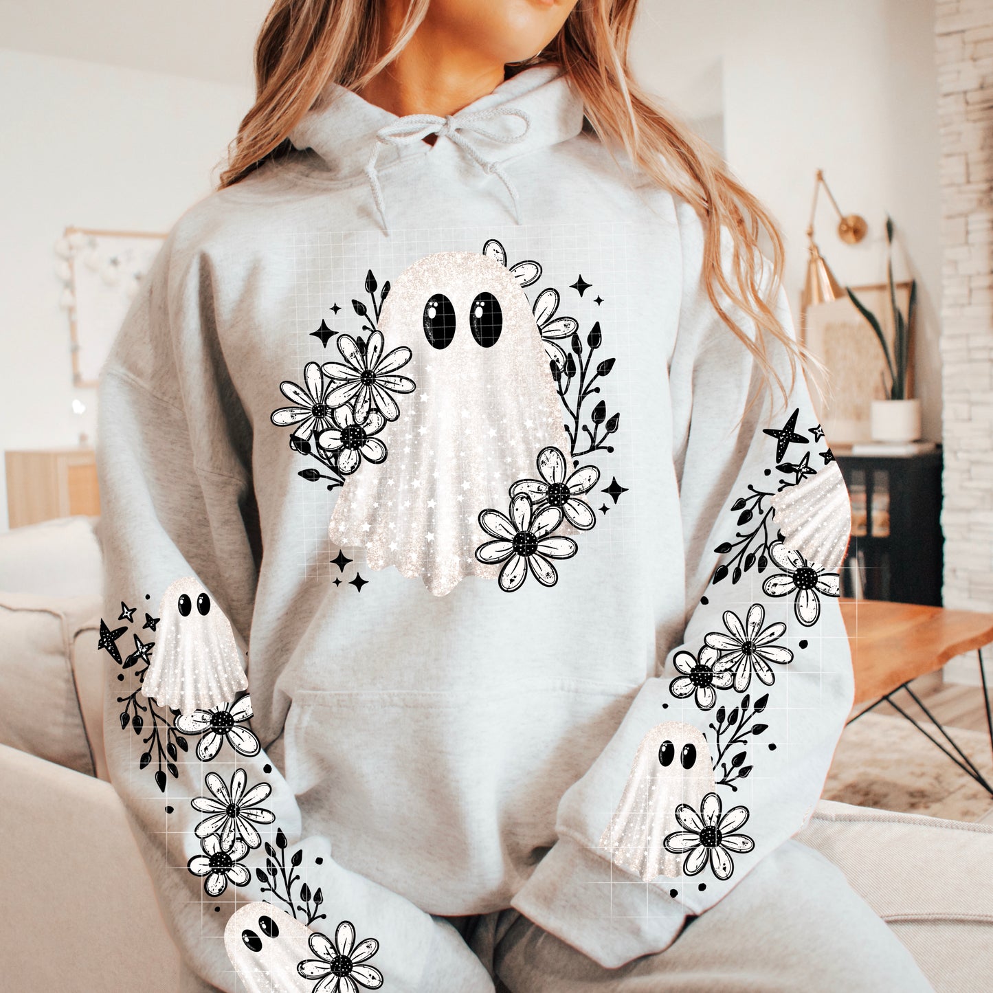 Winter Ghost sweatshirt with sleeve designs
