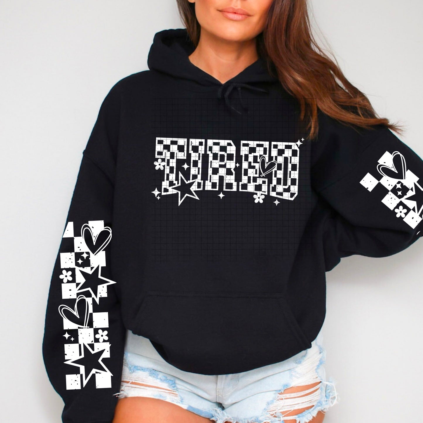 TIRED sweatshirt with sleeve designs  (White Ink)