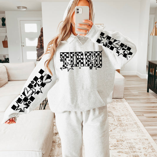 TIRED sweatshirt with sleeve designs  (Black Ink)