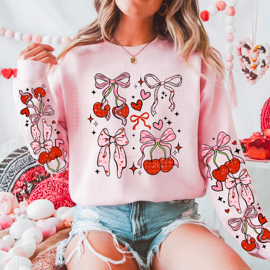Pink Bows & Cherries sweatshirt with sleeve designs