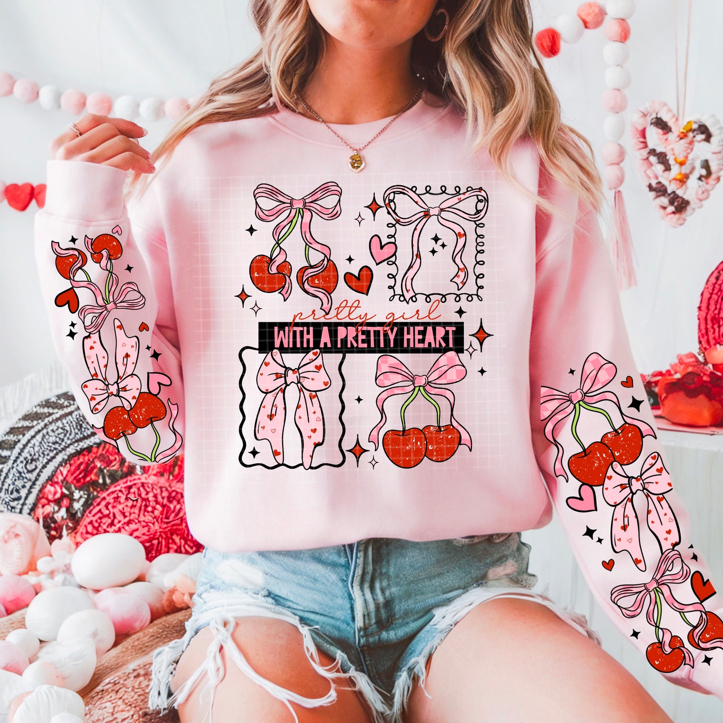Pretty Girl with a Pretty Heart sweatshirt with sleeve designs