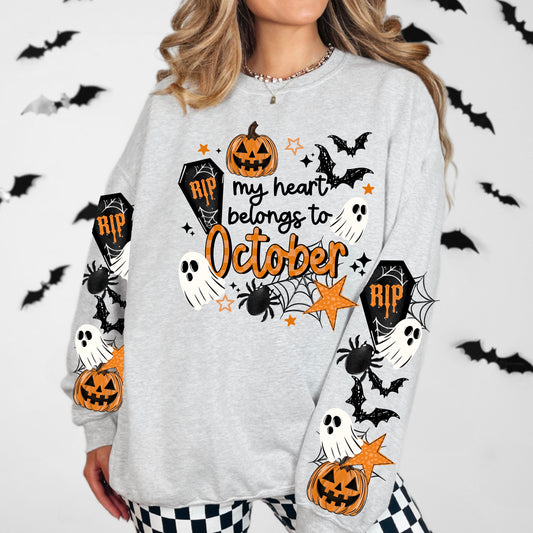 My heart belongs to October sweatshirt with sleeve designs