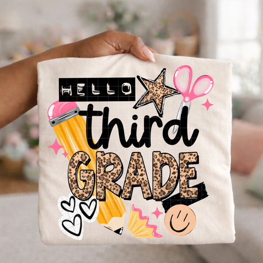 Hello Third Grade pencil tee