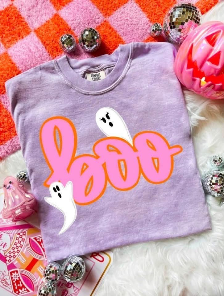Boo Ghosts tee (Pink & Orange)
