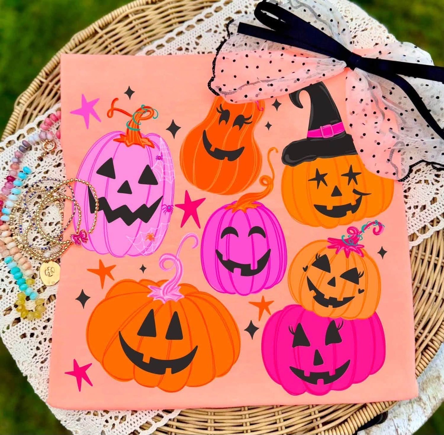 Happy Pumpkin Collage tee (Pink & Orange)