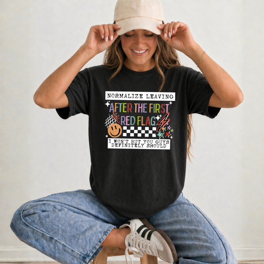 Normalize leaving after the first red flag tee (White Ink)
