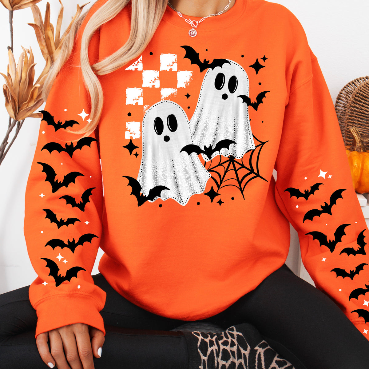 Batty Ghosts sweatshirt with sleeve designs