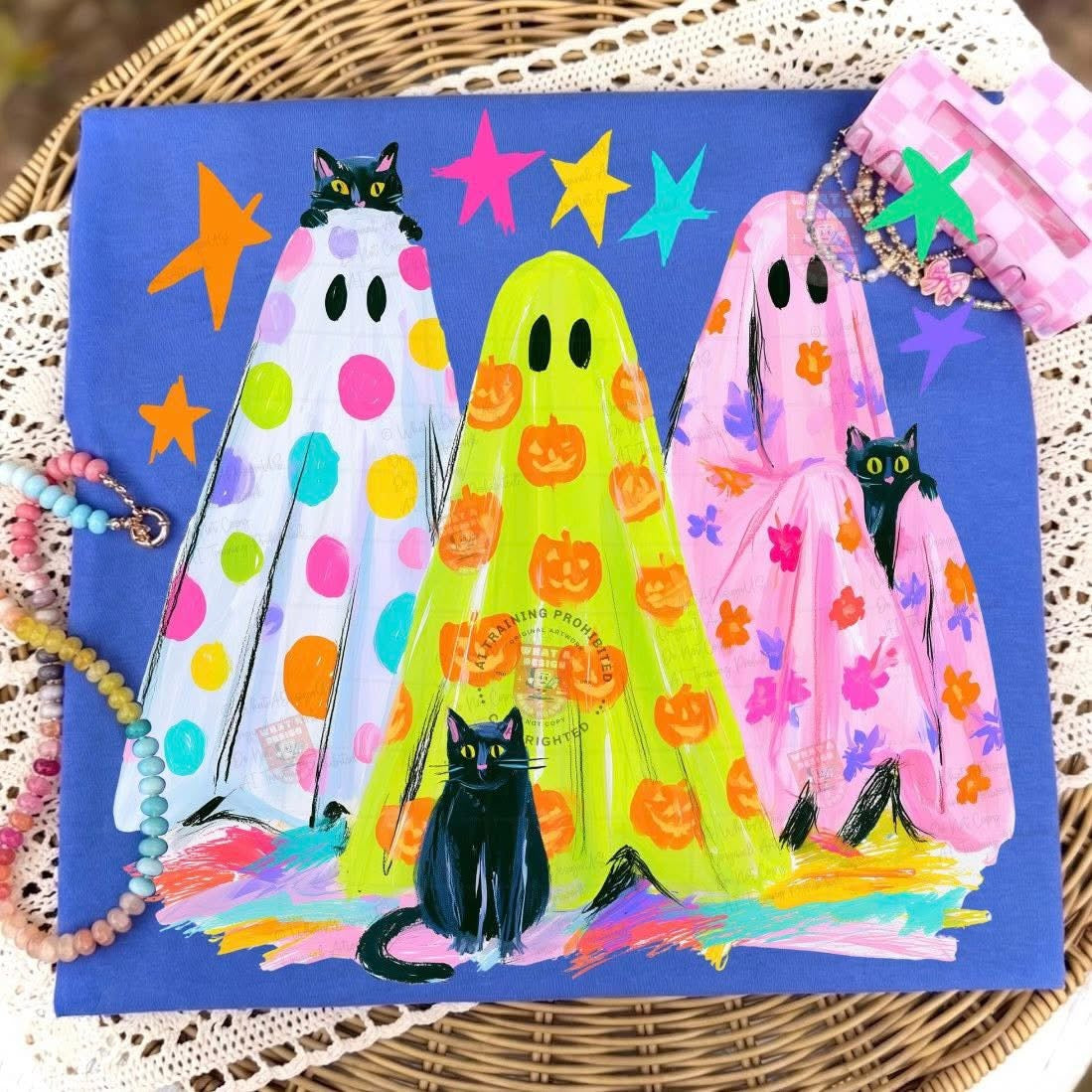 Neon Ghosts with Black Cats tee