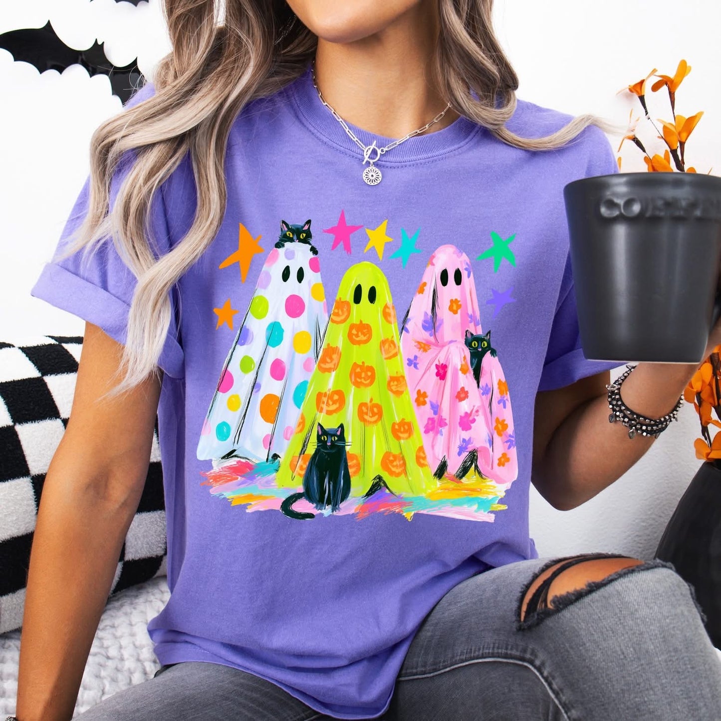 Neon Ghosts with Black Cats tee