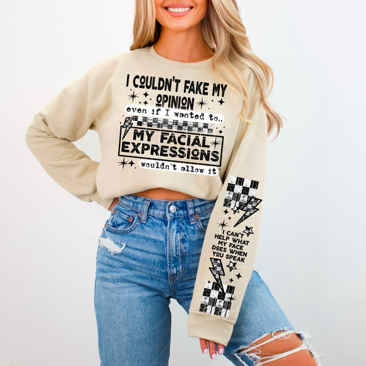 My Facial Expressions (black ink) sweatshirt with sleeve design