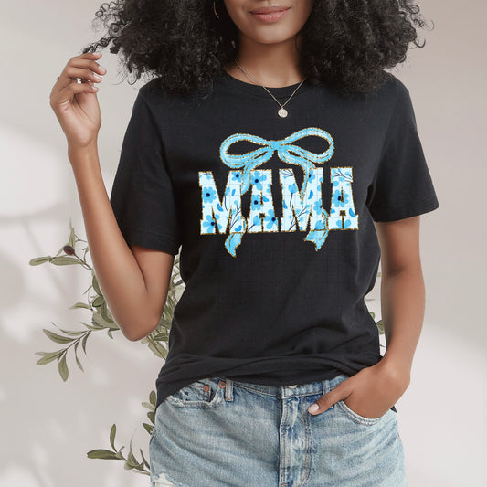 Floral Bow MAMA tee -Blue