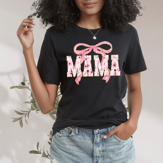 Floral Bow MAMA tee -Pink