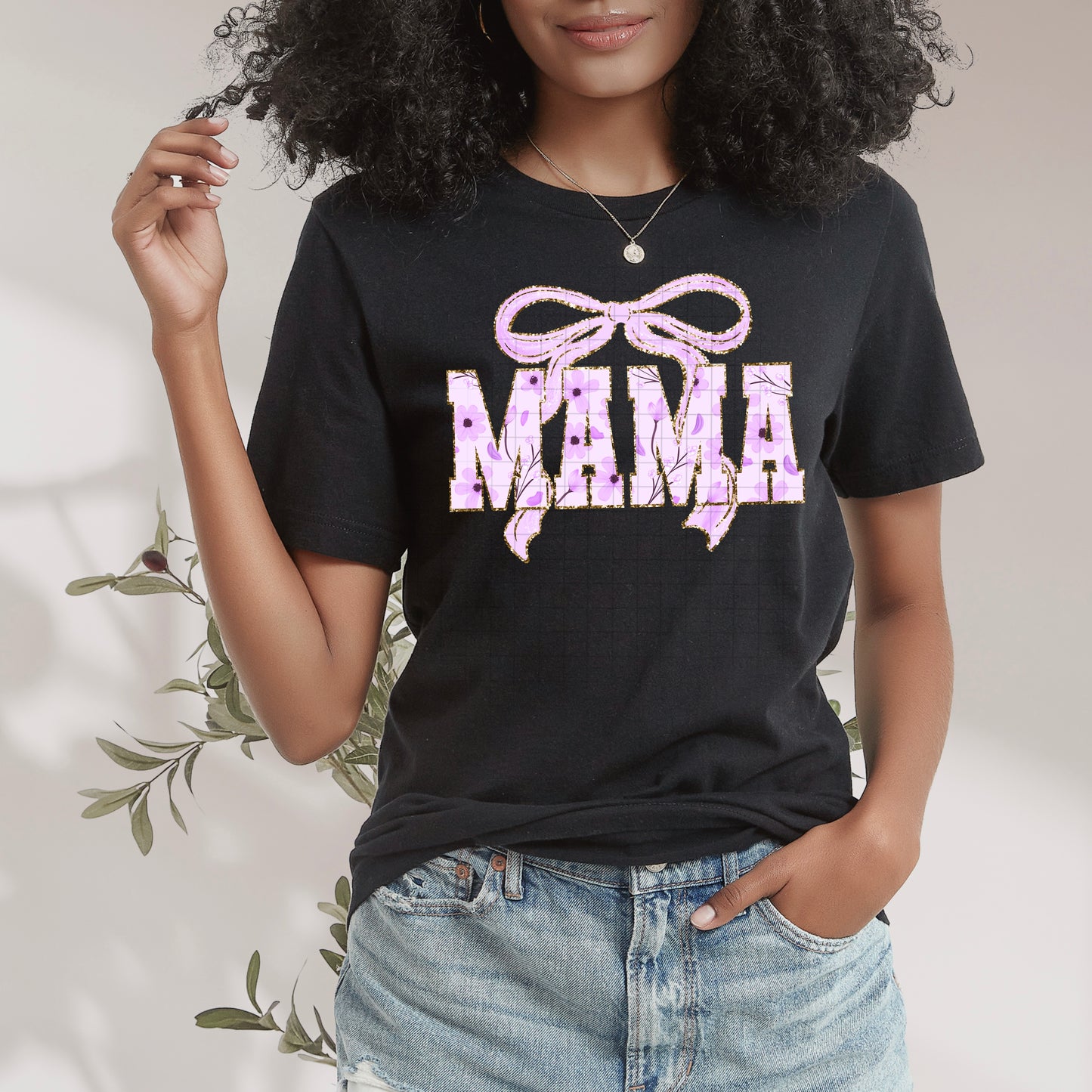 Floral Bow MAMA tee -Lavender