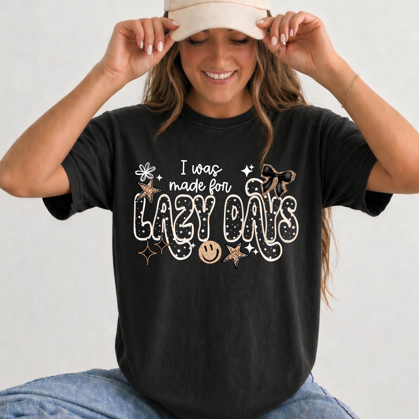 I was made for Lazy Days tee (White Ink)