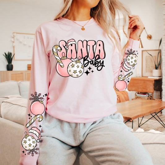 Santa Baby (Pink) sweatshirt with sleeve designs