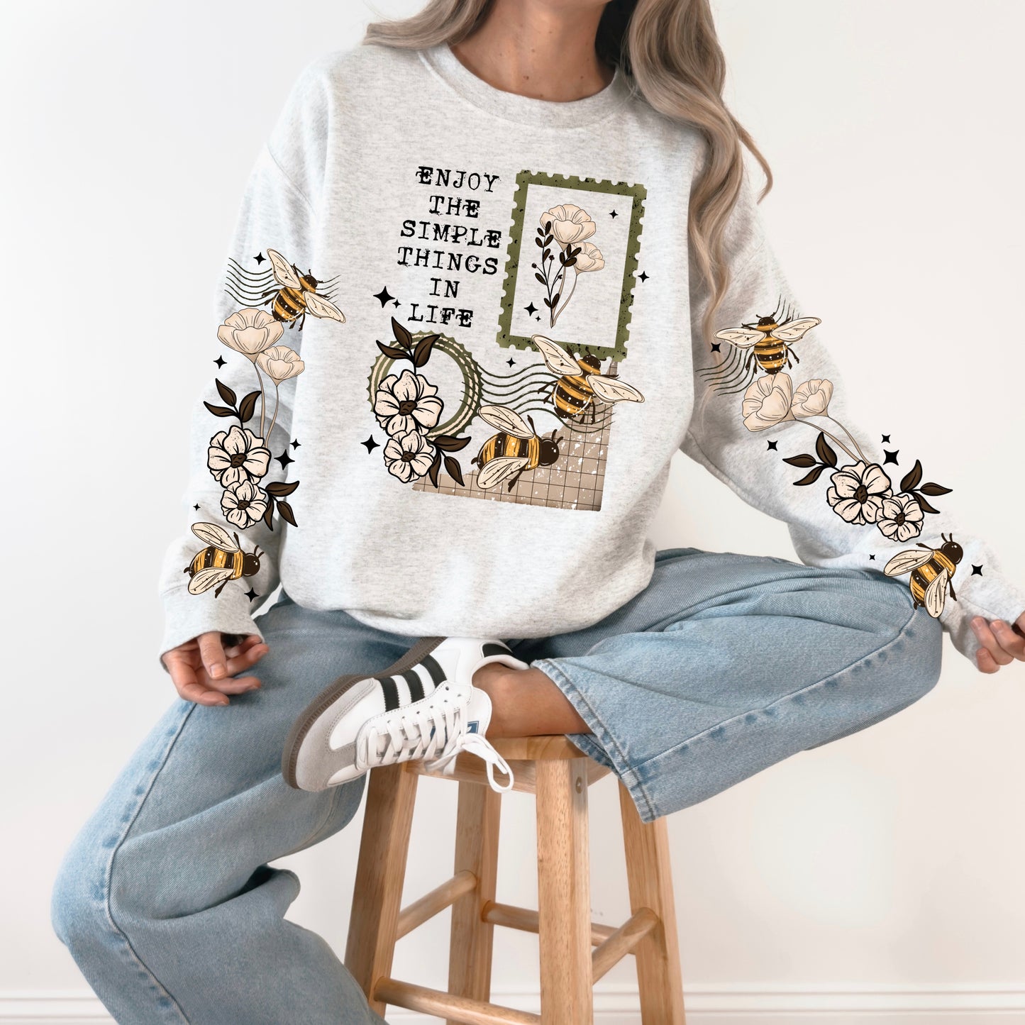 Bees - Enjoy the Simple Things in Life sweatshirt with sleeve designs