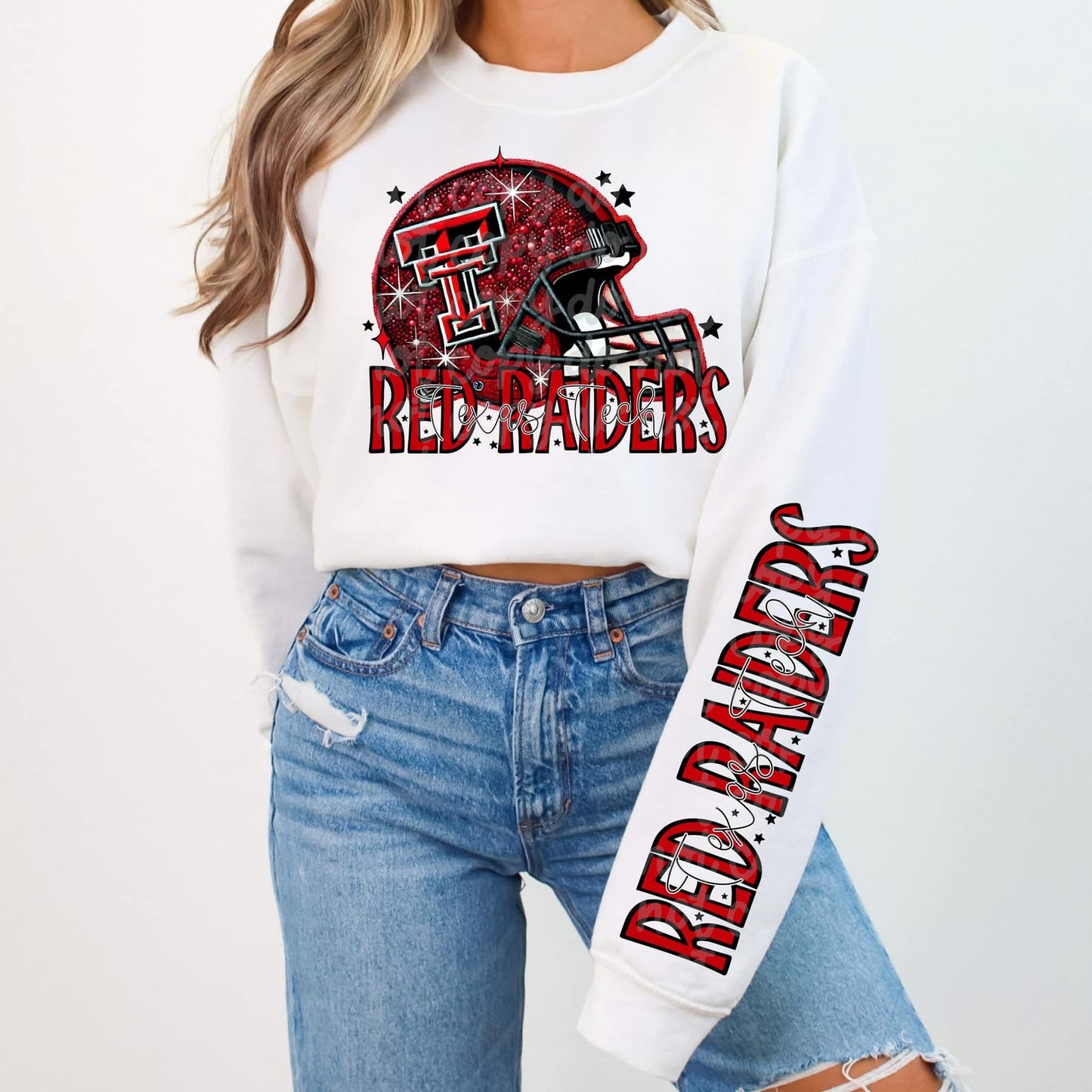 Football Faux sequin design sweatshirt with sleeve design - NFL