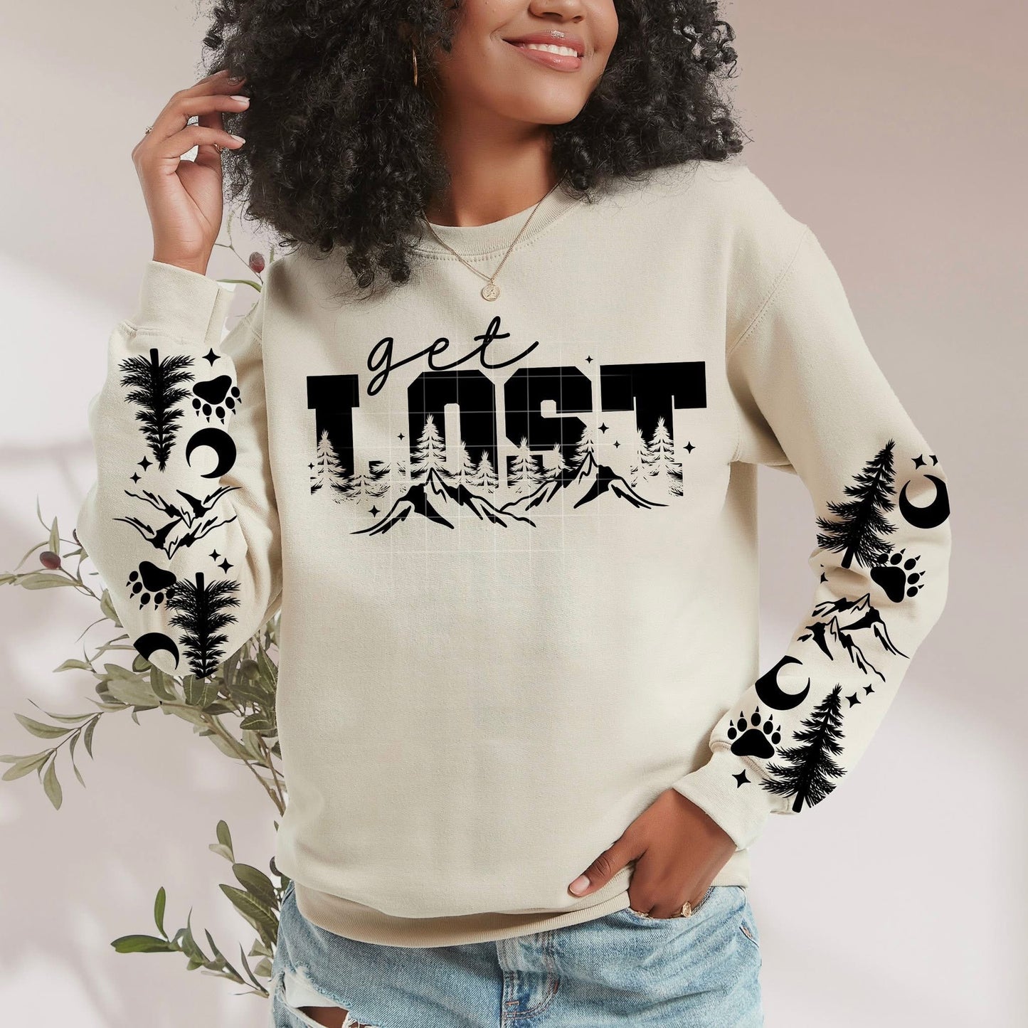 Get Lost sweatshirt with sleeve designs (black Ink)