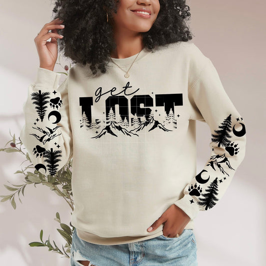Get Lost sweatshirt with sleeve designs (black Ink)