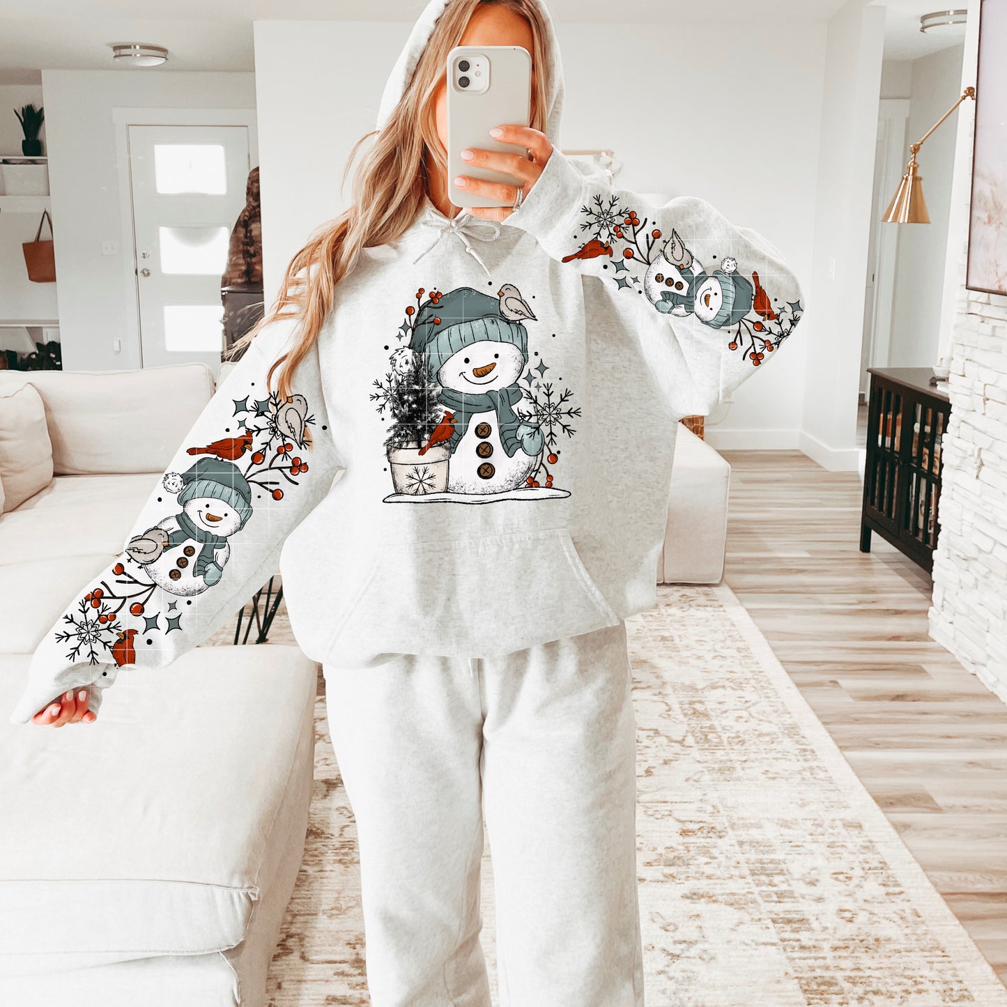 Cardinal Snowman sweatshirt with sleeve designs