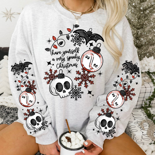 Spooky Christmas sweatshirt with sleeve designs