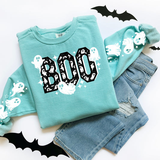 Boo Ghosts sweatshirt with sleeve designs