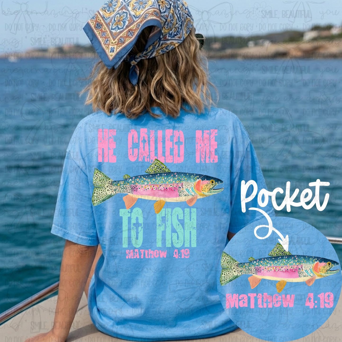 He Called me to Fish tee with front pocket
