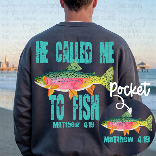 He Called me to Fish tee with front pocket (Blue)