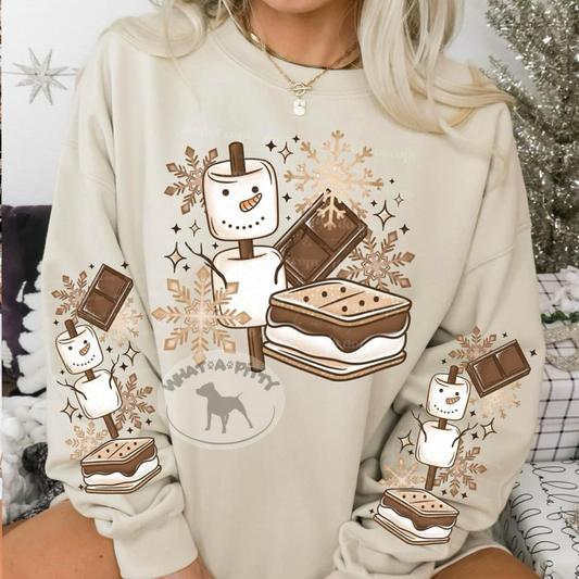 Snowman Smores sleeve design sweatshirt