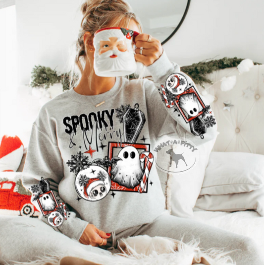 Spooky & Merry sleeve design sweatshirt