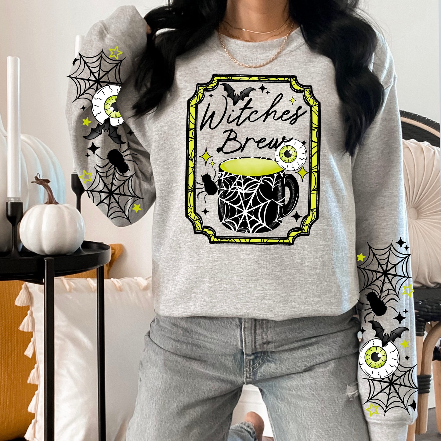 Witches Brew sweatshirt with sleeve designs (Black Ink)