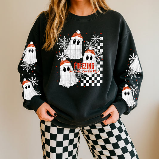 Freezing Season Ghosts sweatshirt with sleeve designs
