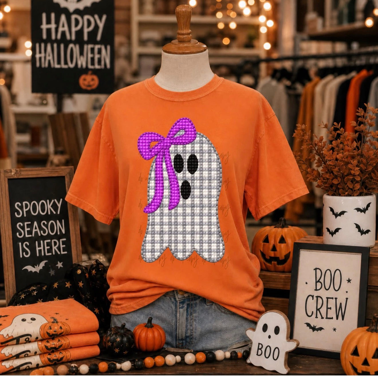 Striped Bow Ghostie tee