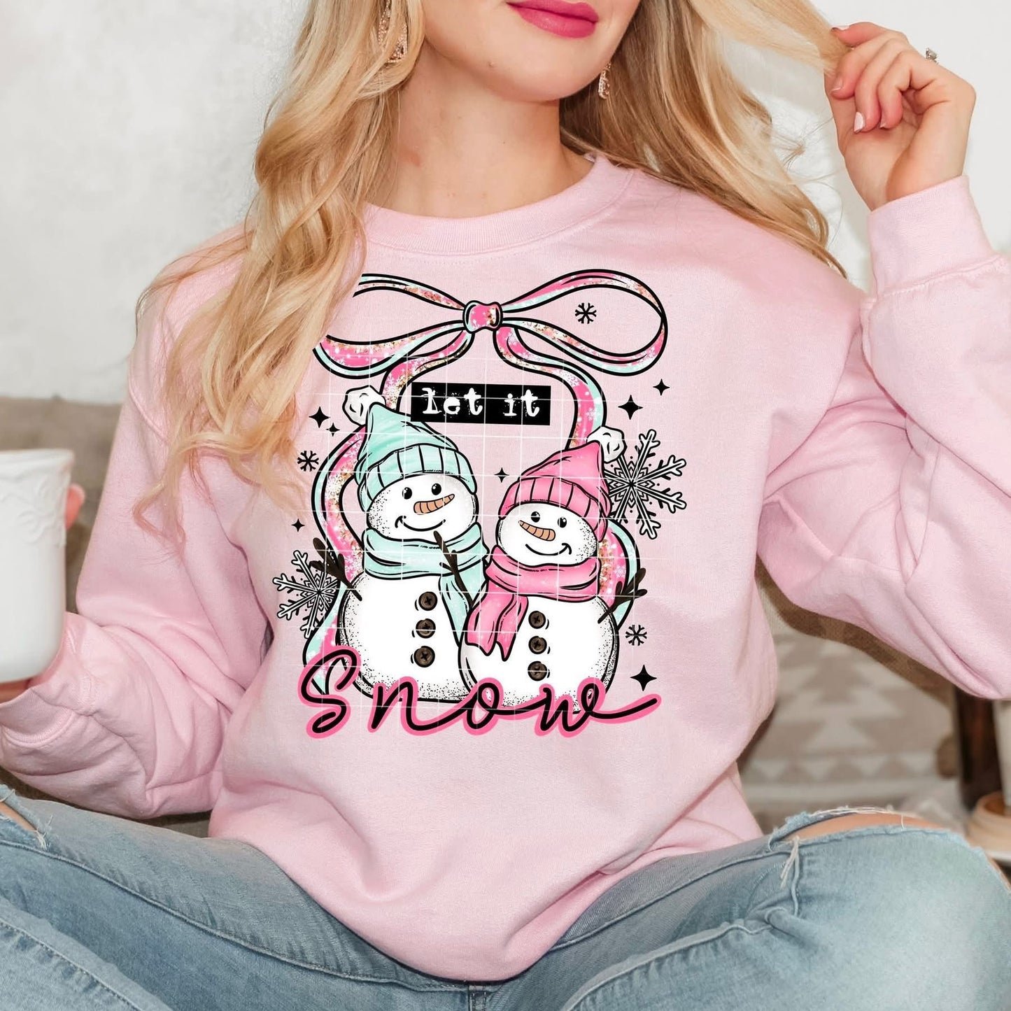 Let it Snow Pink & Aqua Snowmen tee