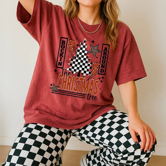 Rocking Around the Christmas Tree checker tee