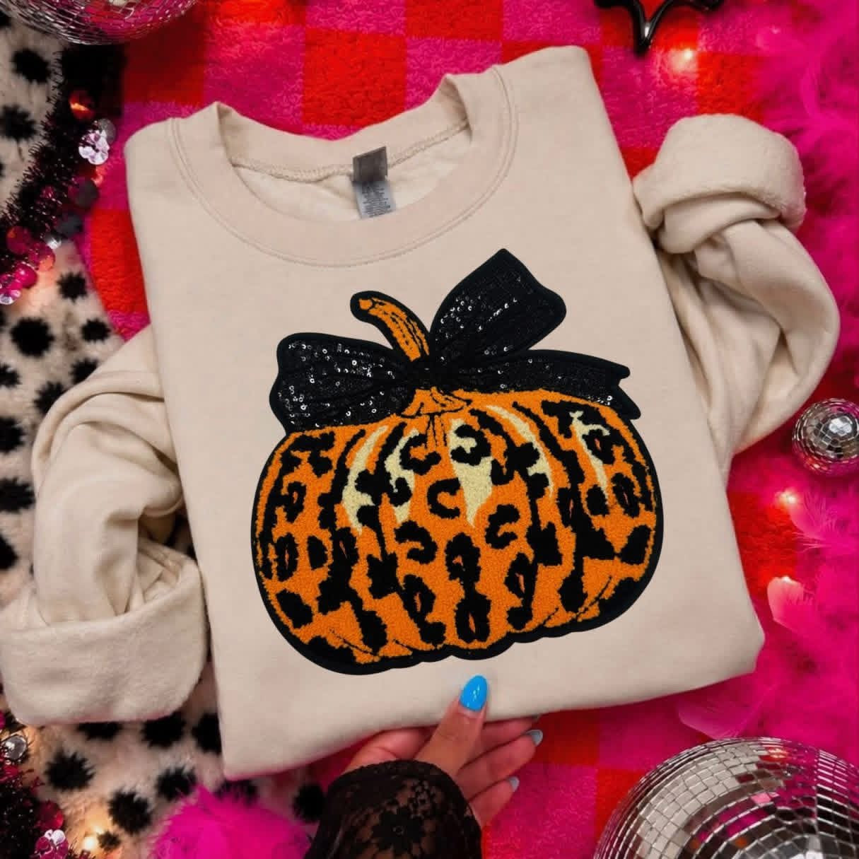 Leopard Pumpkin Chenille Patch sweatshirt