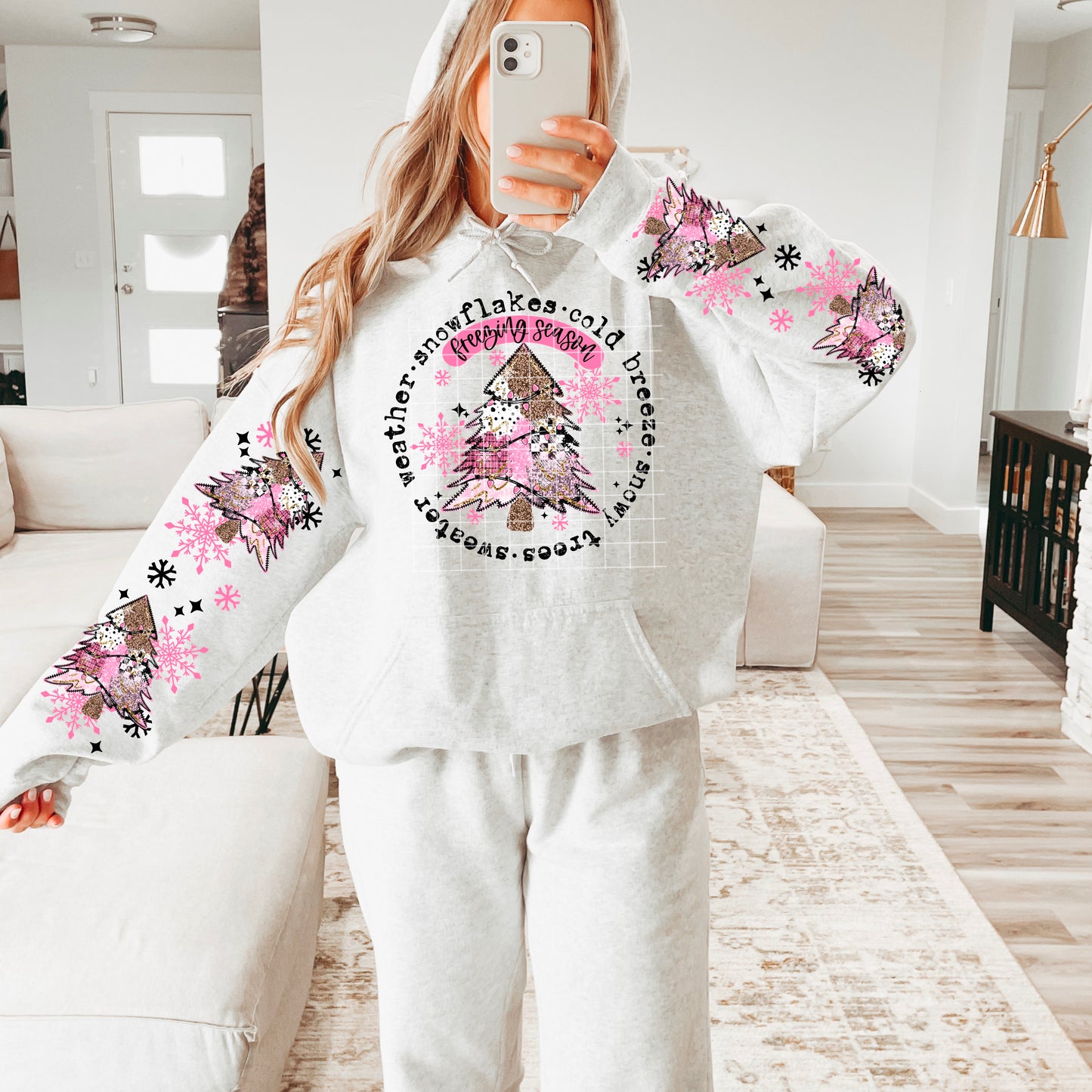 Freezing Season Circle sweatshirt with sleeve designs (Black Ink)