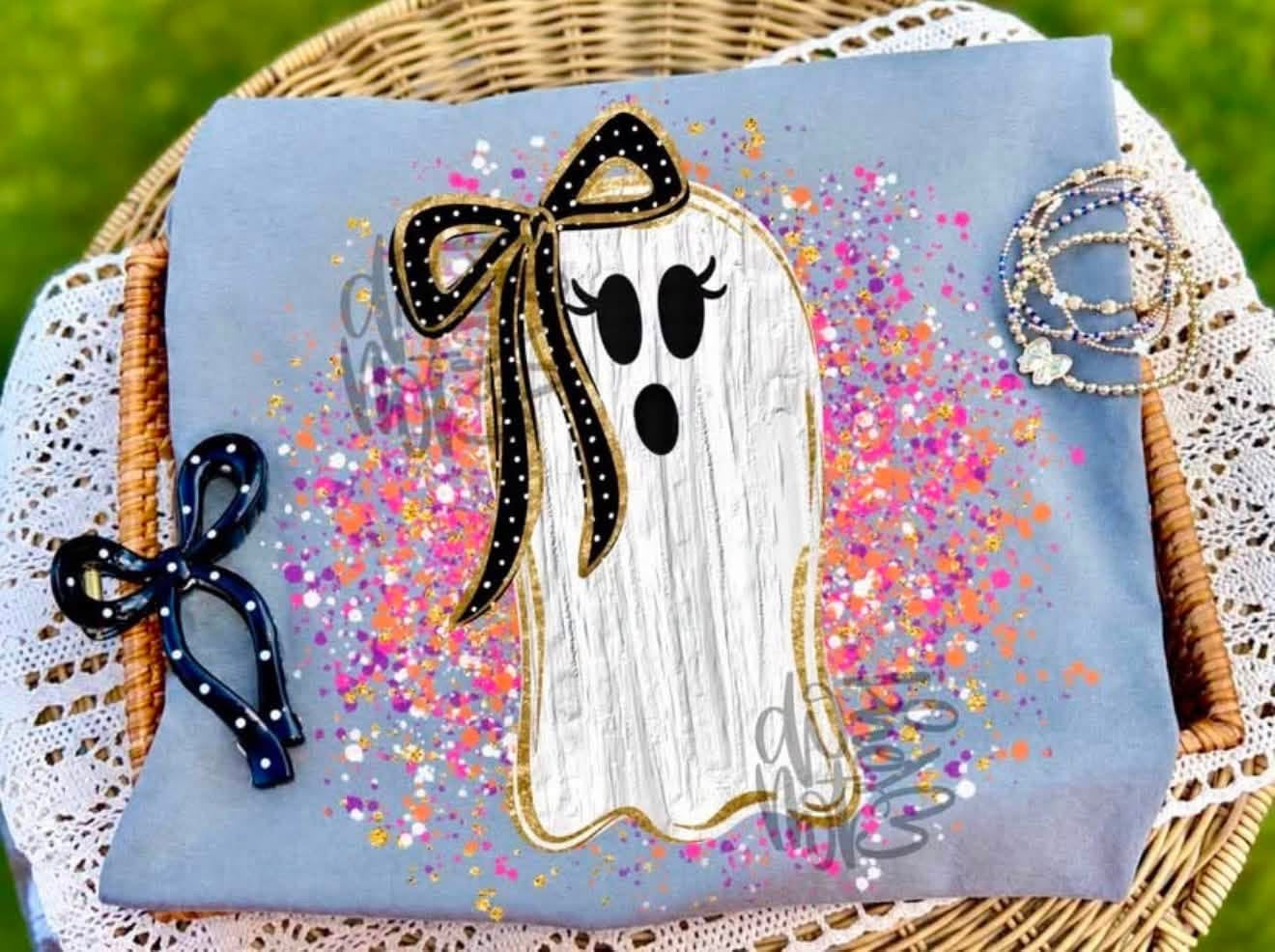 Confetti Ghost with Bow tee
