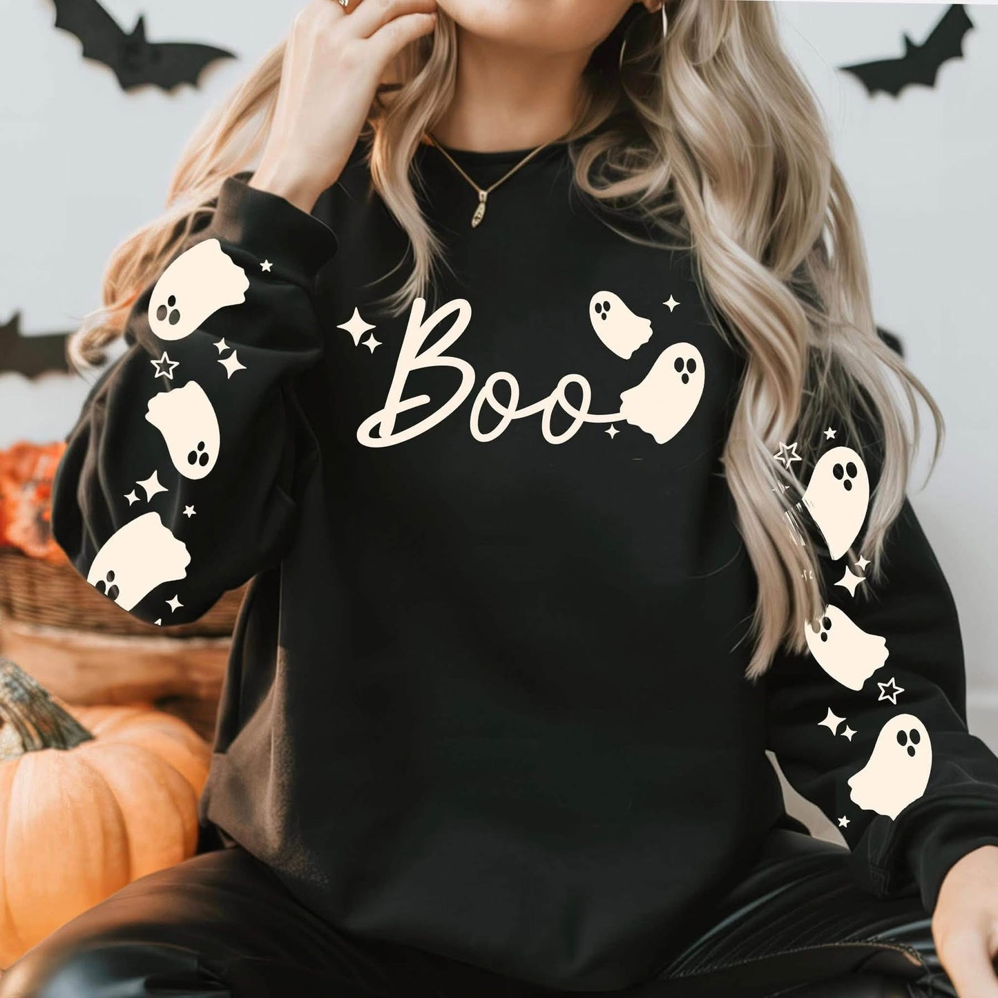 Boo Ghosts sweatshirt with sleeve designs