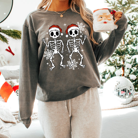 Dancing Christmas Skellies tee (white snowflakes)