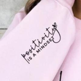 Happiness is a Mood sweatshirt with sleeve design