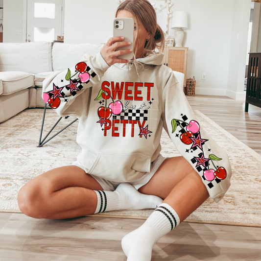 Sweet but Petty sweatshirt with sleeve designs  (Black Ink)