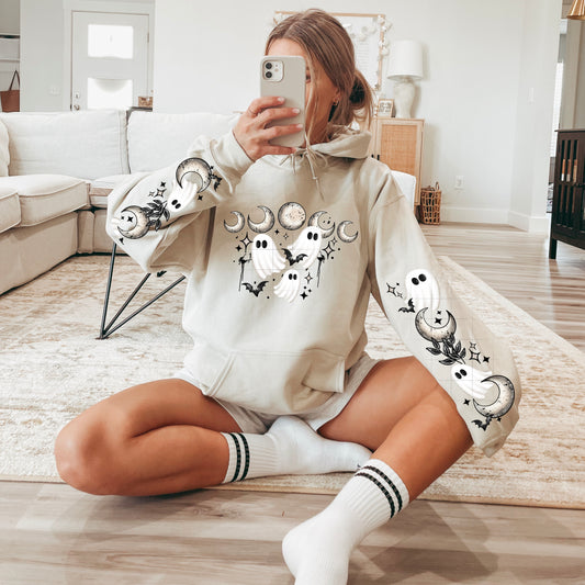 Moon Ghosts sweatshirt with sleeve designs
