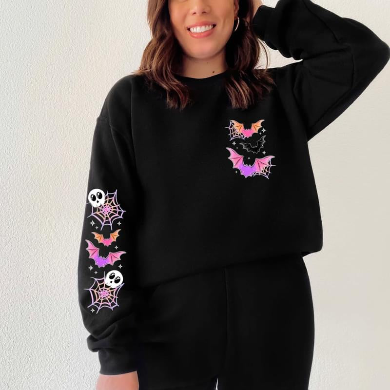 Colorful Bats, Skulls, and Webs sweatshirt